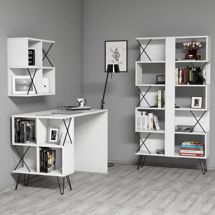 Hanah Home Extra 2 - Mesa de estudio y estantería Blanco y negro